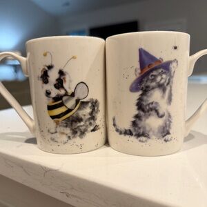 Royal Worcester Wrendale Deigns Halloween Cat and Dog Mug Set New